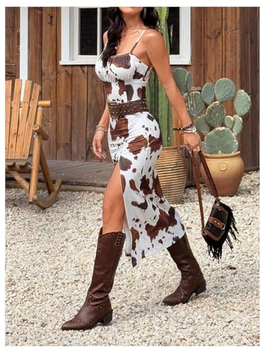 Verdusa Women's Cowgirl Dress Western Outfit Boho Bodycon Long Slit Thigh Cami Dresses