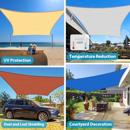 Amagenix Sun Shade Sail 16'X20' Curved Edge Outdoor Shade Canopy Sand Breathable 95% UV Block Shade Cloth for Patio Garden...
