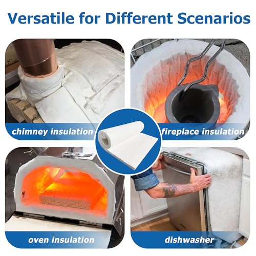 Nelyrho 24"x16"x1" Ceramic Fiber Insulation Blanket, Fireproof & Heat Resistant Up to 2700°F, Ideal for Wood Stove Baffle,...