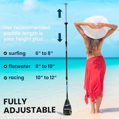 SereneLife Stand Up Paddle Board Paddle, 3-Shaft Adjustable SUP Paddle with Teardrop Blade, Lightweight Carbon Fiber Desig...