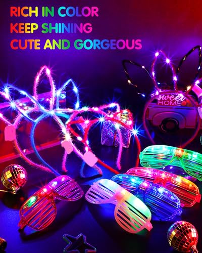 Honoson Light Up Glasses LED Cats Headband Rabbit Headband for Adults Party Favor Packs