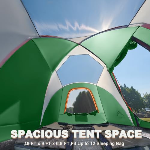 Tents for Camping, Waterproof 10 Person Family Tent with Double Layer & 4 Large Mesh Windows, Weather Resistant Easy Setup...