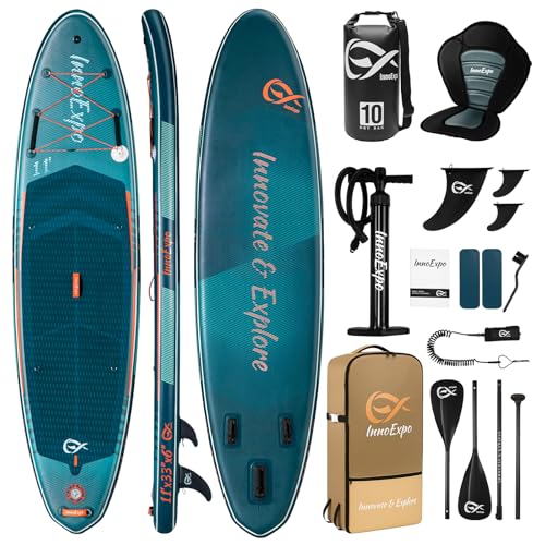 InnoExpo 11' Inflatable Stand Up Paddle Boards with Premium Accessories, Wide Stable SUP Paddle Board Design, Non-Slip Com...
