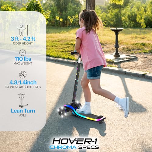 Hover-1 Chroma Folding Kick Scooter for Kids with Multicolor Wheel Lights, 3¡± Front Wheels, Rear Foot Brake, and 110 LB Weight Capacity