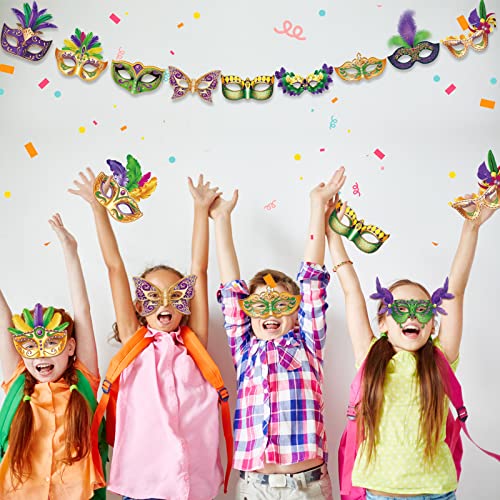 Capoda 24 Pcs Mardi Gras Masks Bulk Masquerade Venetian Costume Mask for Girls Boys Adults Mardi Gras Costume Party Supplies