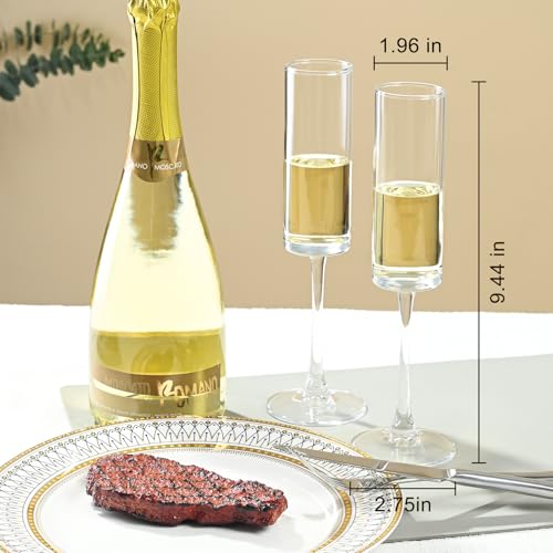 FrutPunch Champagne Glasses, Champagne Flutes Set of 2, 7OZ Long-Stemmed Wine Glasses, Crystal Glass, Elegant Sparkling Wi...