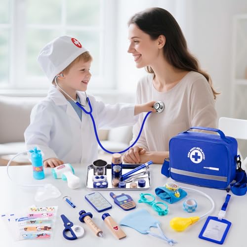EFO SHM Doctor Kit for Kids, 35 Pcs Kids Doctor Kit for Toddlers 3-5 with Medical Storage Bag & Real Stethoscope, Pretend ...