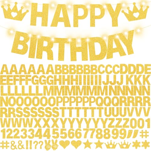 167Pcs DIY Glitter Customizable Banner Kit Custom Banner Happy Birthday Personalized Letter Banners Decor for Christmas Ba...