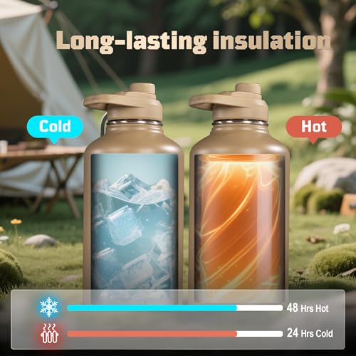 ONETIGRIS Tactical Half Gallon Water Bottle with Straw - 64 oz Vacuum Insulated Stainless Steel Water Jug, Leakproof Sport...