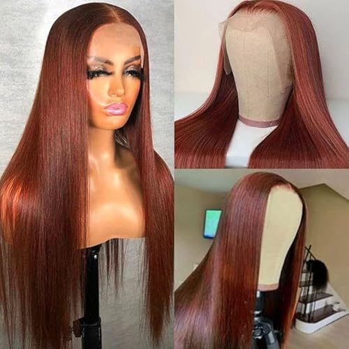 Reddish Brown Lace Front Wigs Human Hair For Black Women 13x4 HD Transparent Straight Lace Front Wigs with Baby Hair Cooper Red Glueless Wigs Pre Plucked (22 Inch, Reddish Brown)