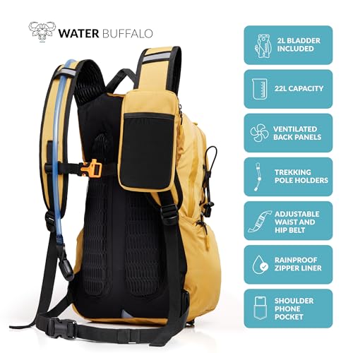 Water Buffalo Hydration Backpack - Sherpa 22L Hiking Backpack with Water Bladder - Water Backpack for Hiking with Waterpro...