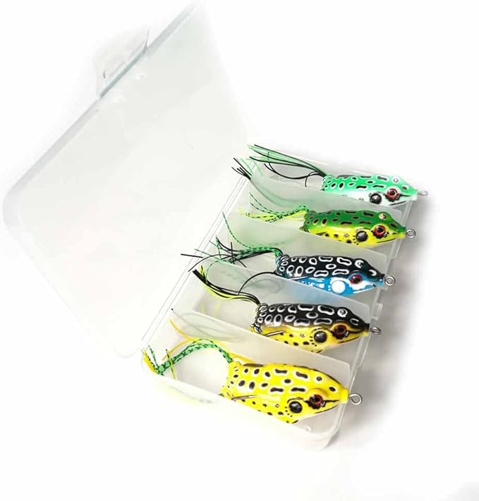 LENPABY 5pcs Frog Lure Ray Frog Topwater Fishing Crankbait Lures/Artificial Soft Bait 5.5CM 8G Soft Tube Bait,Especially f...