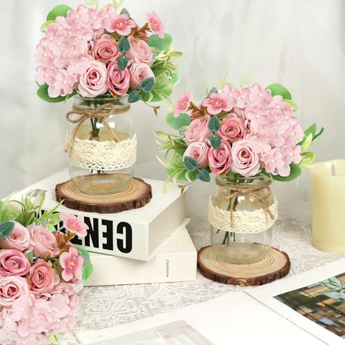 Set 6 Mason Jar Table Centerpiece - Wedding Centerpieces for Tables, Mason Jar Flower Centerpiece Vases Decor- Boho Farmho...