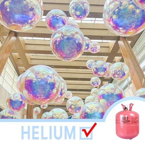 PartyWoo Iridescent Foil Balloons 20pcs Different Sizes Pack of 22 12 10 Inch Large Round Foil 4D Inflatable Mirror Ball M...