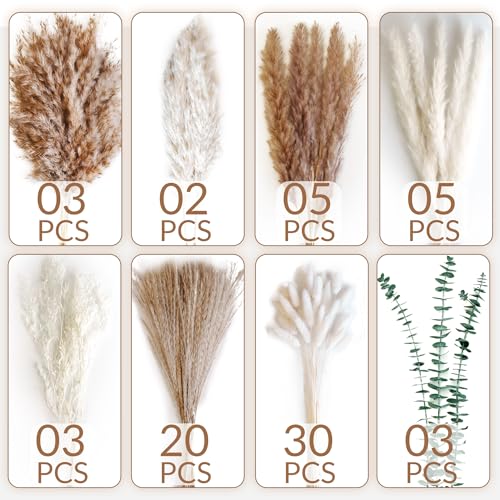 Dried Flower Bouquet - Pampas Grass, Bunny Tails, Olive Green Eucalyptus & Preserved Flowers - Boho Chic Home Decor, Rusti...