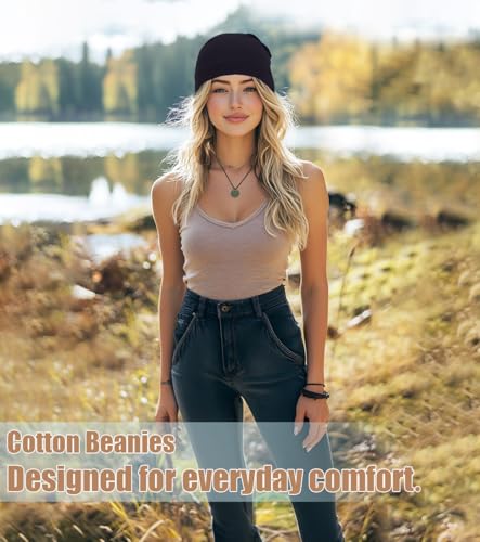 Lightweight Cotton Beanie, Breathable Thin Sleep Hats, Skull Caps for Running Cycling Hiking Fishing