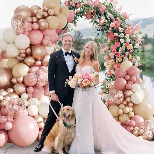 Dusty Pink Balloon Arch Kit, 143Pcs Boho Blush Pink Sand White Nude Rose Gold Balloons Garland Arch Kit Confetti Balloons ...