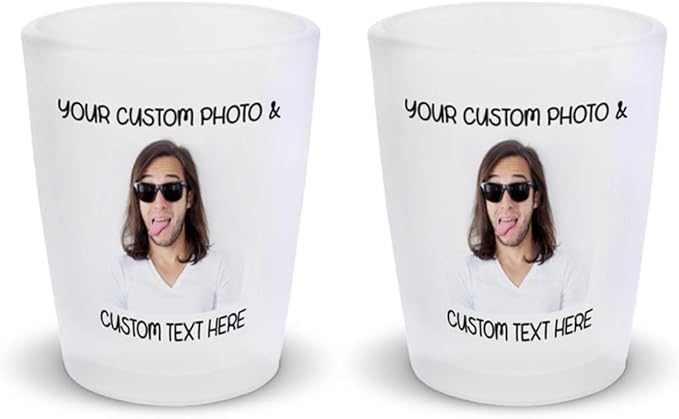 Shot Glasses Bar Accessories Custom Personalized Photo Picture & Text Alcohol Bar Supplies Set of 2 Ceramic 2 Oz