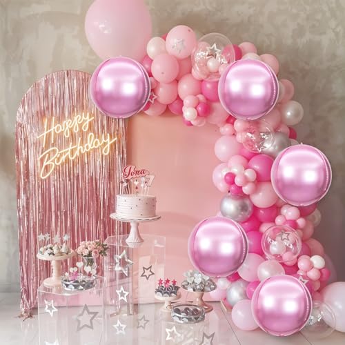 6Pcs Pink Round Foil Balloons,Giant 4D Round Ball Balloons,22 Inch Metallic Pink Balloon for Birthday Wedding Graduation P...