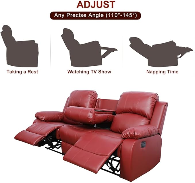 A Ainehome Living Room Furniture Set Leather Recliner Sofa Set Loveseat Chair Furniture Sofa Set for Living Room/Small Space/Rv/House/Office/Theater Seating (A-Red Leather, Sofa(3seater))