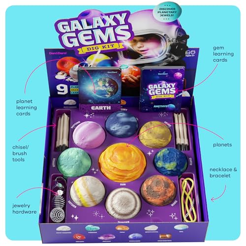 Dan&Darci Galaxy Gem Dig Kit for Kids - Gemstones Digging Science Kits for Kid Age 6-7, 6-8, 8-10 - Gifts for 6 7 8 9 10 1...