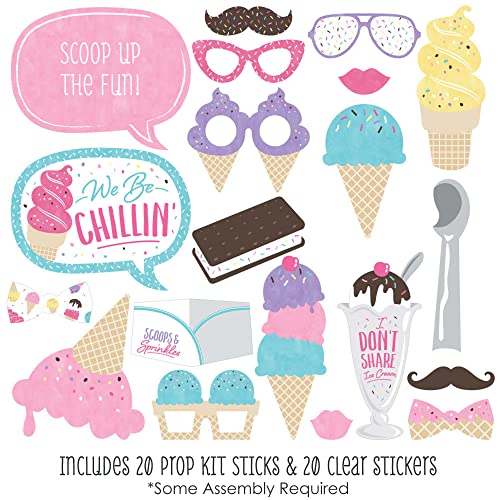 Big Dot of Happiness Scoop Up the Fun - Ice Cream - Sprinkles Party Photo Booth Props Kit - 20 Count