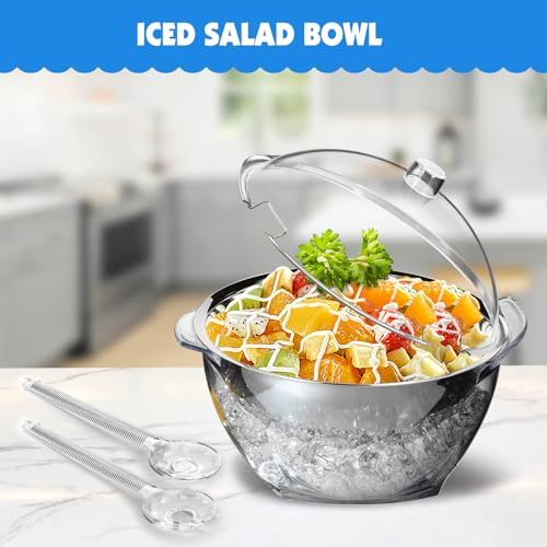 MHEOMTME MEHOEIME Large Ice Chill Salad Bowl with Lid, Iced Serving Bowl with Ice Chiller Base For Parties, Keep Food Cold...