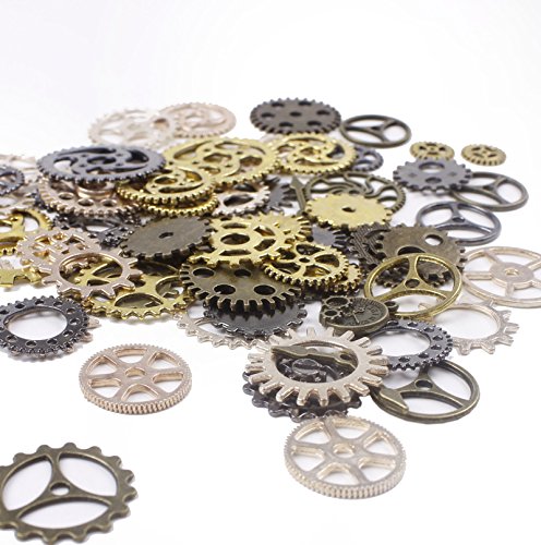 BIHRTC 100 Gram Mixed Color Antique Metal Steampunk Gears Charms Pendant Clock Watch Wheel Gear for Crafting, Jewelry Maki...