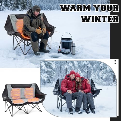 Low Double Heated Double Camping Chair for Adults, Oversized 660lbs Camping Chair with 4 Heating Zones & 3 Heat Levels Fol...