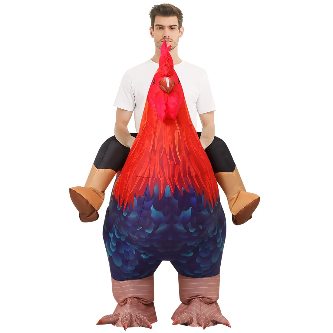 COMIN Inflatable Chicken Costume Ride-on Rooster suit Adult Blow up Suit Funny Fancy Dress Cosplay Cock Halloween Costume for Men Women (63'')