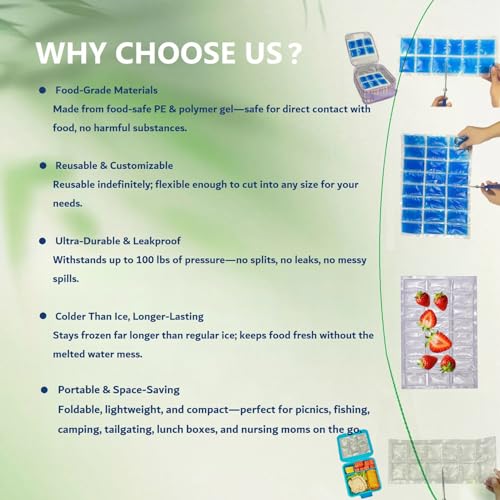SprotEmblema 2 PCS Flexible Ice Mat for Food Cooling - Leakproof Gel Ice Sheet, Cuttable & Foldable Cooler Pad for Lunch B...