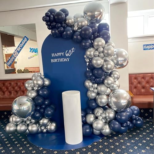 Blue and Silver Balloons Arch Garland Kit, 134pcs Navy Blue and Silver Balloons with Different Size for Birthday Party Bab...