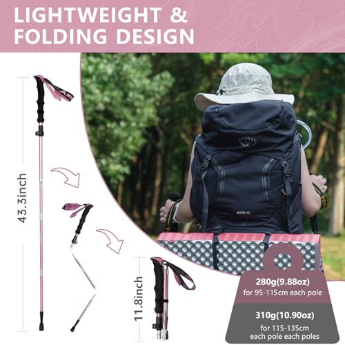 BISINNA Hiking Poles Collapsible Trekking Poles Aluminum Alloy Hiking Sticks 2 pc Lightweight Adjustable Folding Stick for...