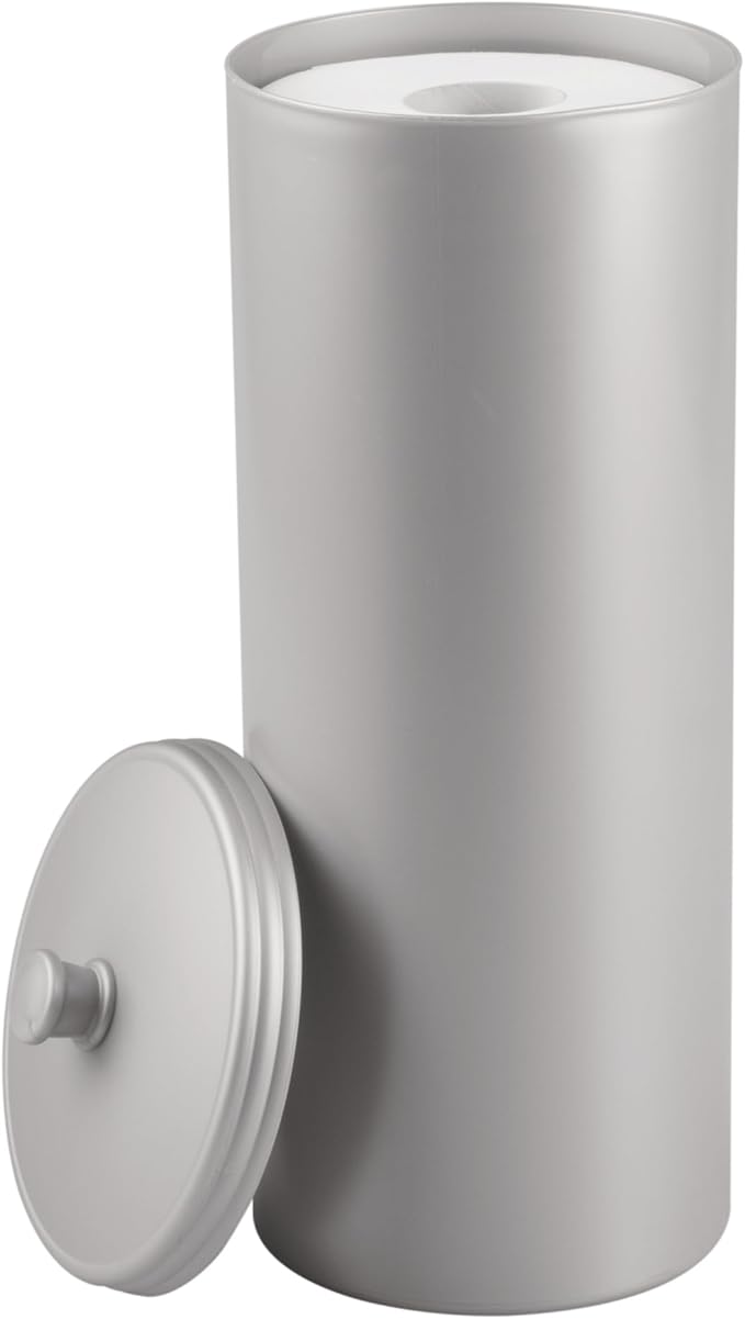 iDesign Freestanding Bathroom Toilet Paper Storage Holder with Lid for 3 Extra Rolls, 2-Pack, Silver