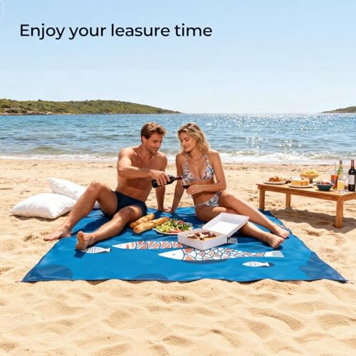 HAGUL Large Size Beach Mat 75"x75" – Outdoor Picnic Blanket, Waterproof Sand Mat for Camping, Grass & Travel, Portable Fol...