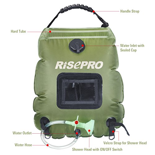 Solar Shower Bag, RISEPRO 5 gallons/20L Solar Heating Premium Camping Shower Bag Hot Water with Temperature 45°C Removable...
