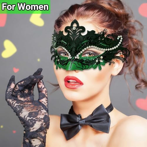 Dinwenddey Masquerade Mask for Couples Party Masks Set, Metal Filigree Shiny Rhinestone Venetian Mask for Ball Mardi Gras...