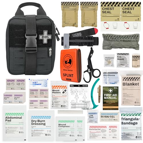 RHINO RESCUE IFAK Trauma Kit with C-A-T Tourniquet, Tactical First Aid Kit Molle Pouch for Military, Combat, Car, Camping,...
