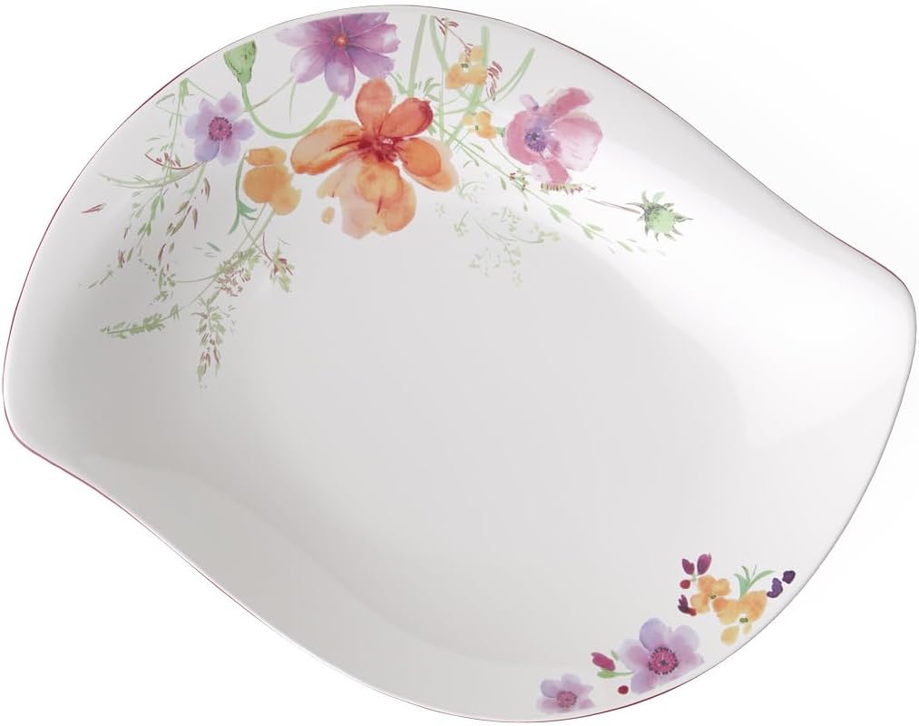 Villeroy & Boch Mariefleur Special Serve Salad Shallow (Flat) Bowl, 13.25 in, Premium Porcelain, White/Multicolored