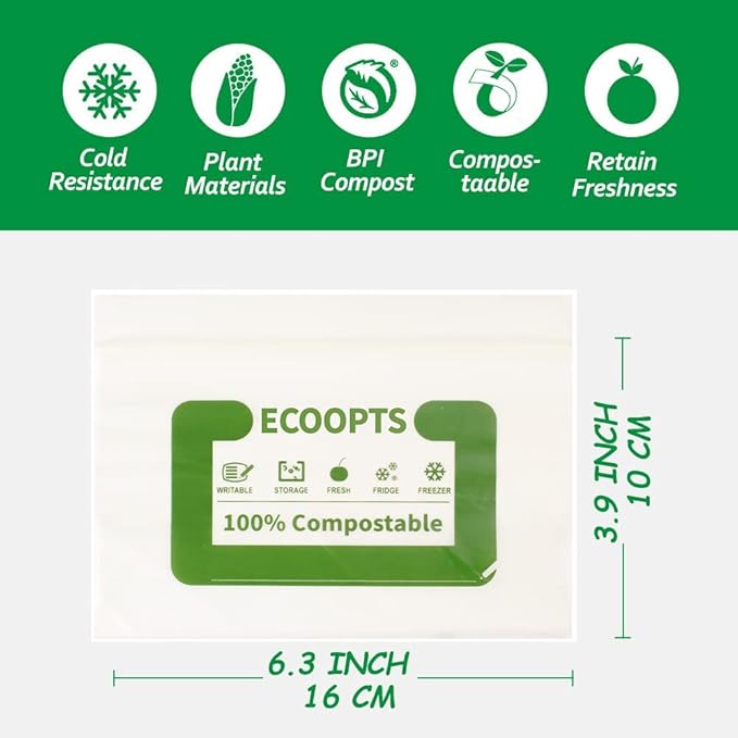 100% Compostable Snack Zip Bag | ECO-Friendly Small Storage Bags | Freezer Bag | Plant-Based BPA-free | Seal well for Cookie, Chips and Snack (1, Small)
