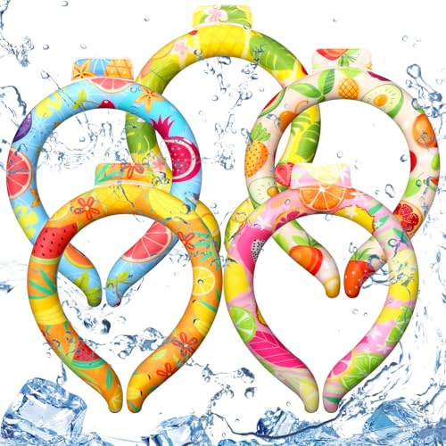 TrelaCo 5 Pcs Wearable Cooling Neck Tube Wraps PVC Summer Heat Hot Weather Relief Hands Free Cold Pack Reusable Comfortabl...