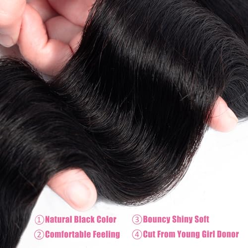 Douyin Brazilian Body Wave 3 Bundles Human Hair 18 20 22 Inch 12A 100% Unprocessed Virgin Human Hair Weave Bundles Deals Natural Black Color (1B Black£¬18 20 22)