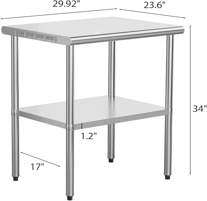 ROVSUN 36'' x 24'' Stainless Steel Table for Prep & Work,Commercial Worktables & Workstations, NSF Heavy Duty Metal Table with Adjustable UnderShelf for Kitchen Restaurant, Home, Hotel, Outdoor