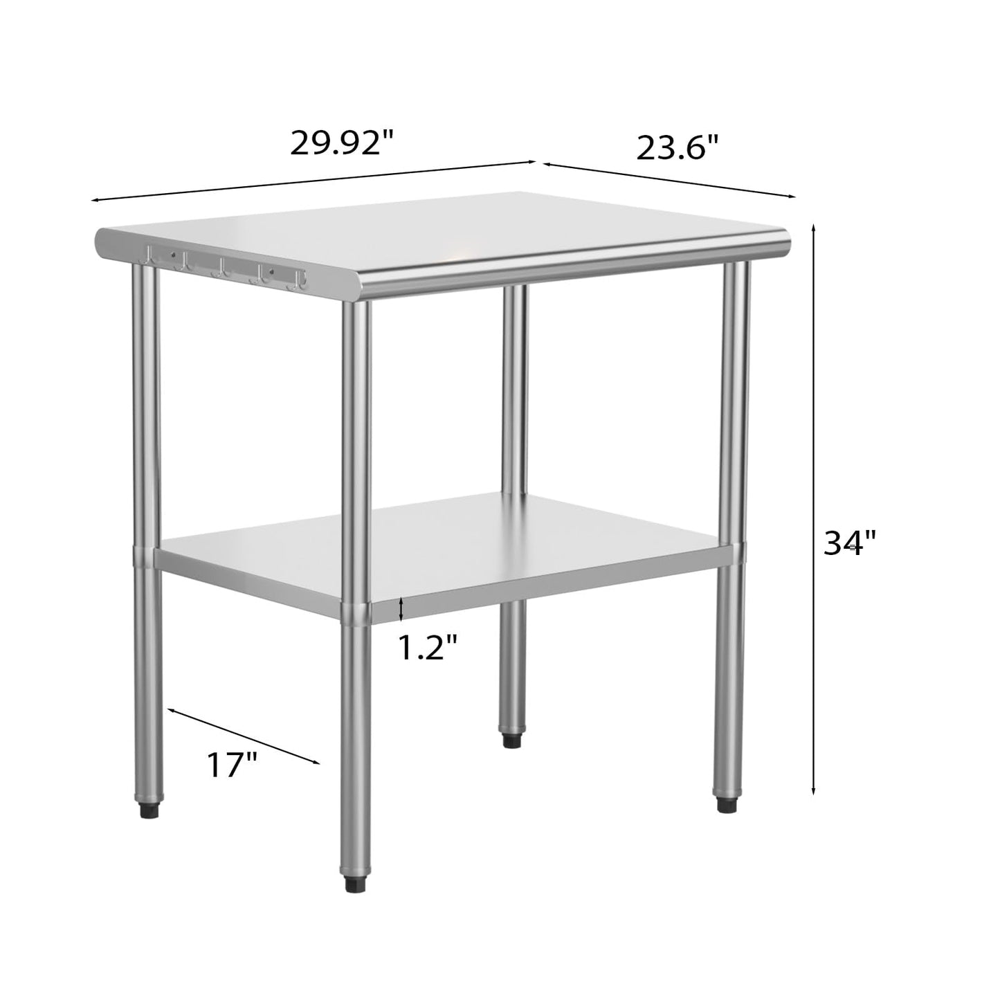 ROVSUN 36'' x 24'' Stainless Steel Table for Prep & Work,Commercial Worktables & Workstations, NSF Heavy Duty Metal Table with Adjustable UnderShelf for Kitchen Restaurant, Home, Hotel, Outdoor
