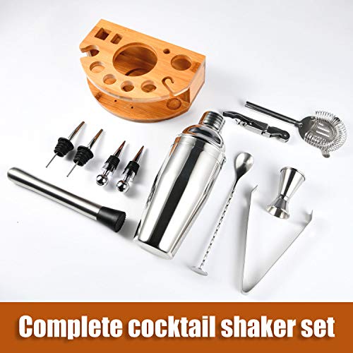 Esmula Bartender Kit with Stylish Bamboo Stand, 12 Piece 25oz Cocktail Shaker Set for Mixed Drink, Professional Stainless ...
