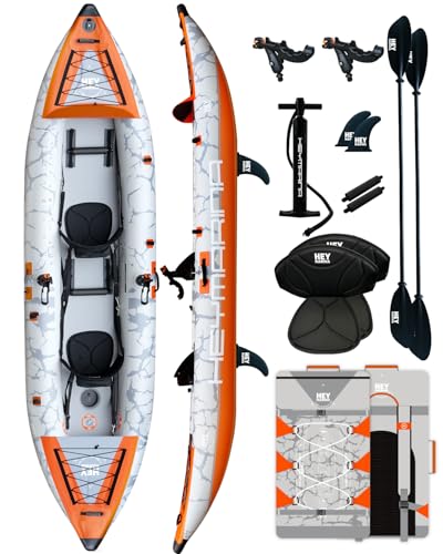 2 Person Inflatable Kayak Tandem Fishing Kayak for Adults, Portable Touring Kayak Canoe with Dual Floats, Drop-Stitch Floo...