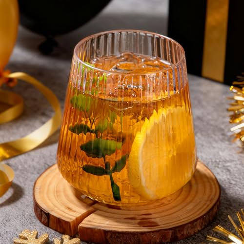 Ciaell 30 Pack Plastic Ribbed Wine Glasses - 14 OZ Thicker Origami Stemless Disposable Wine Champagne Whiskey Unbreakable ...