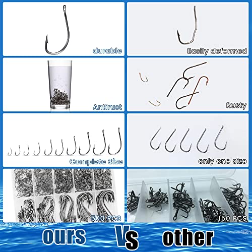 Carbon Steel Fishing Hooks 500Pcs/90Pcs, Circle Hooks Assortment for Saltwater Freshwater Ice Fishing, Salt Water Fish Hoo...