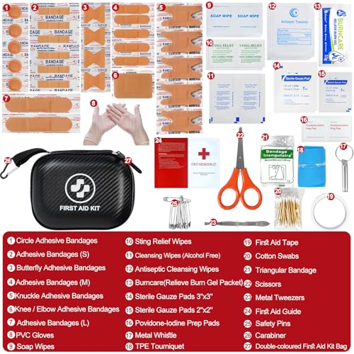 Small First Aid Kit - 185 Pieces Waterproof Emergency Kit for Home, Car, Travel, Camping, Hiking & Outdoor - Portable Hard...