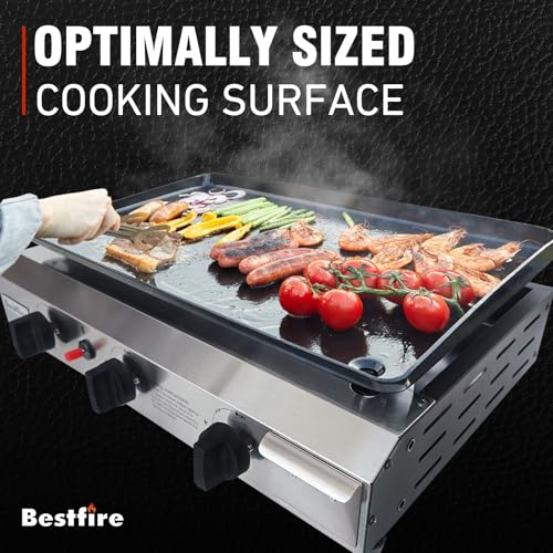 Bestfire 3 Burner Flat Top Gas Griddle - 23 Inch Outdoor Propane Griddle with 30000 BTU, Portable Propane-Fuelled Grill St...